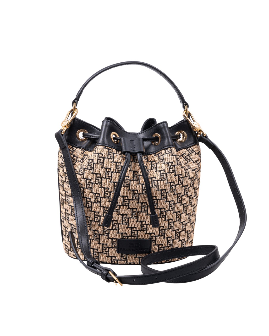 shop ELISABETTA FRANCHI  Secchiello: Elisabetta Franchi borsa a secchiello in rafia jacquard.
Placca logo incisa a caldo.
Chiusura con nastro.
Tracolla di servizio per portabilità a spalla.
Composizione: 55% Poliestere 45% Poliammide.
Made in Italy.. BS23A42E2-BD9PAGLIA/NERO number 1289221